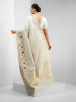 Cream Jaal Organza Handloom Banarasi Saree - Sacred Weaves