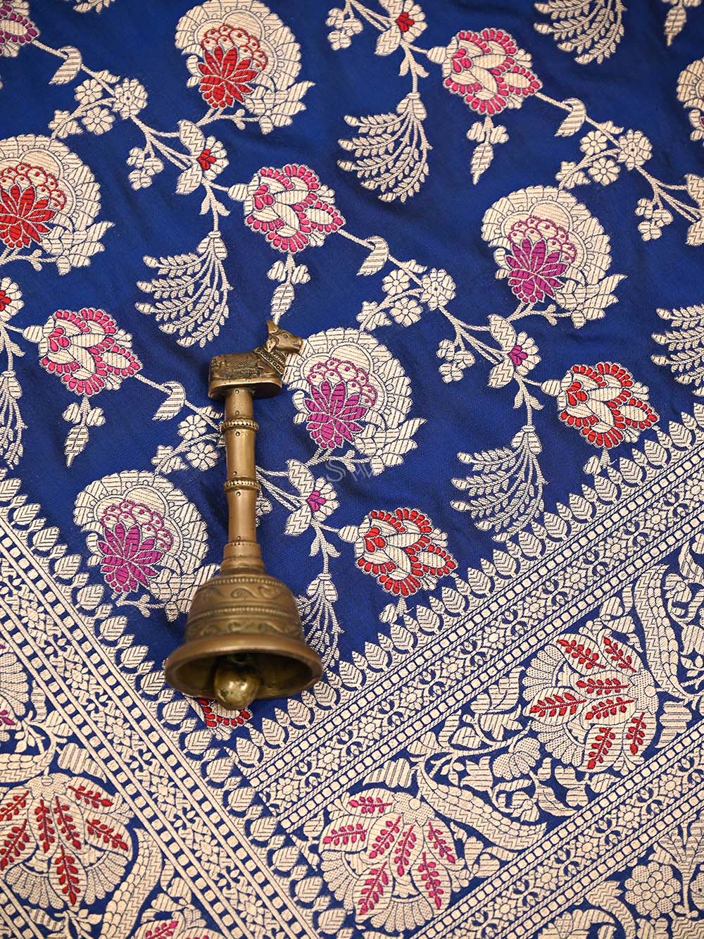 Blue Meenakari Jaal Uppada Katan Silk Handloom Banarasi Saree - Sacred Weaves