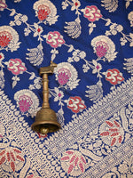 Blue Meenakari Jaal Uppada Katan Silk Handloom Banarasi Saree - Sacred Weaves