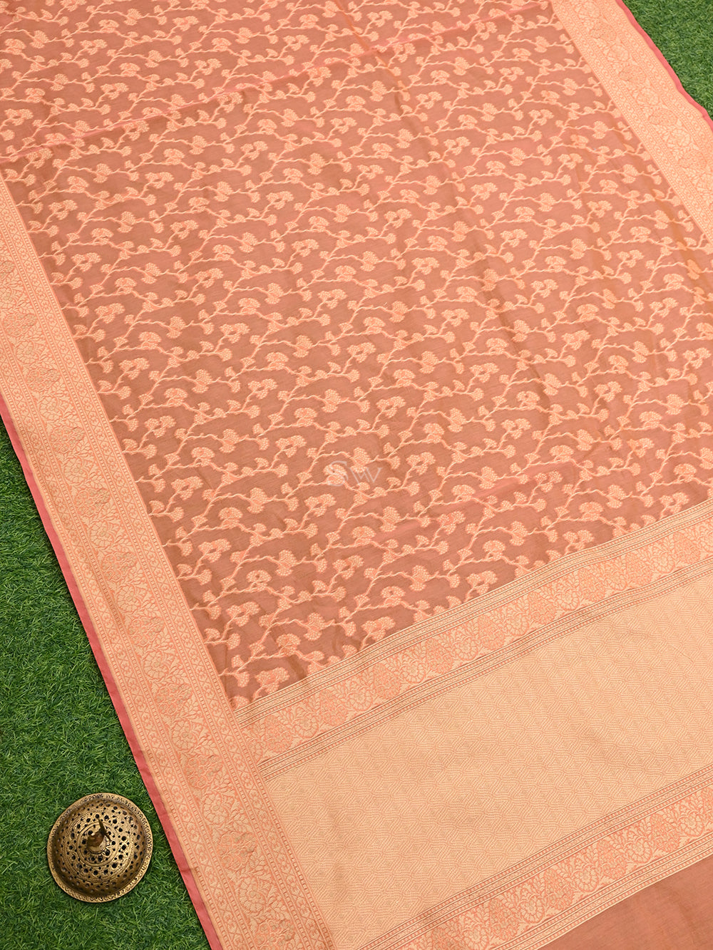 Pastel Orange Jaal Cotton Silk Handloom Banarasi Saree - Sacred Weaves