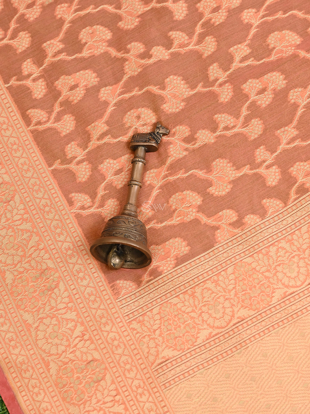 Pastel Orange Jaal Cotton Silk Handloom Banarasi Saree - Sacred Weaves