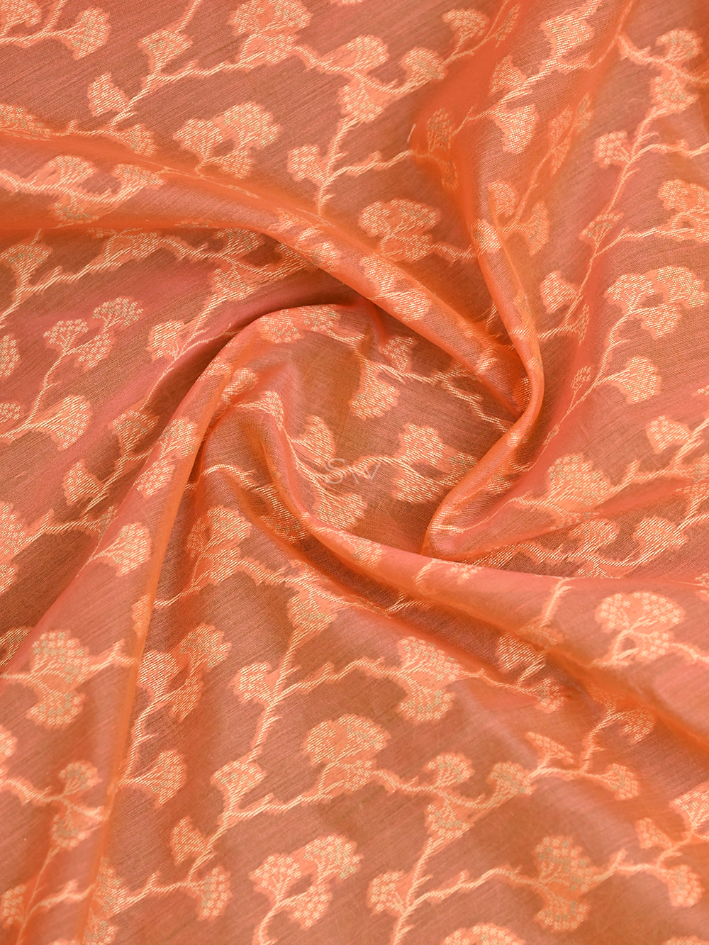 Pastel Orange Jaal Cotton Silk Handloom Banarasi Saree - Sacred Weaves