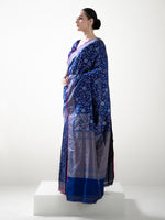 Navy Blue Jaal Katan Silk Handloom Banarasi Saree - Sacred Weaves