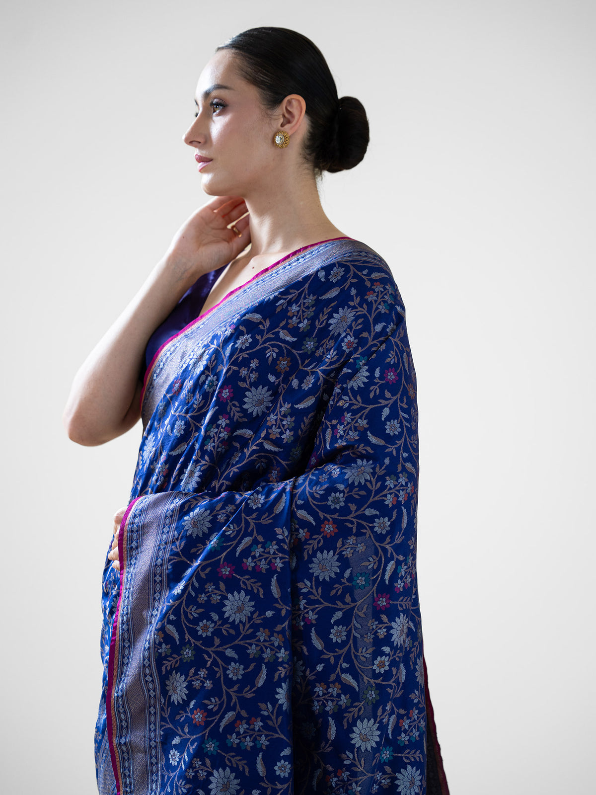 Navy Blue Sona Roopa Jaal Katan Silk Handloom Banarasi Saree - Sacred Weaves