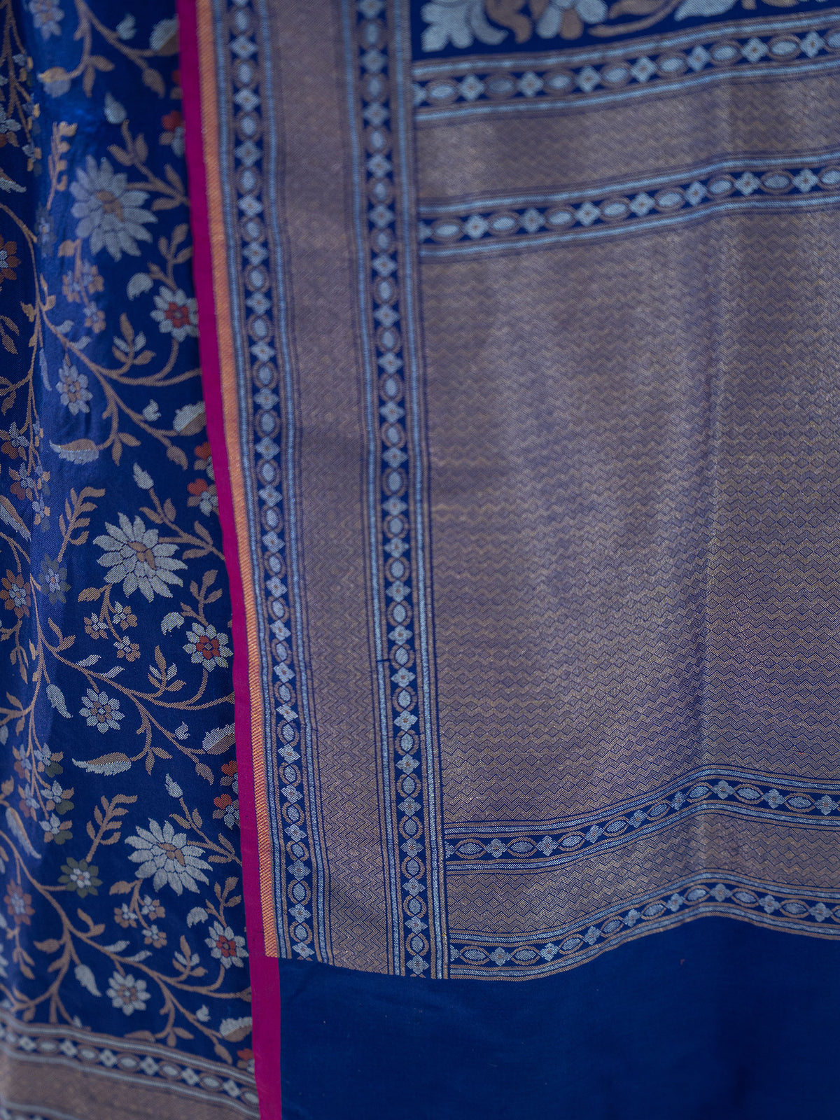 Navy Blue Jaal Katan Silk Handloom Banarasi Saree - Sacred Weaves