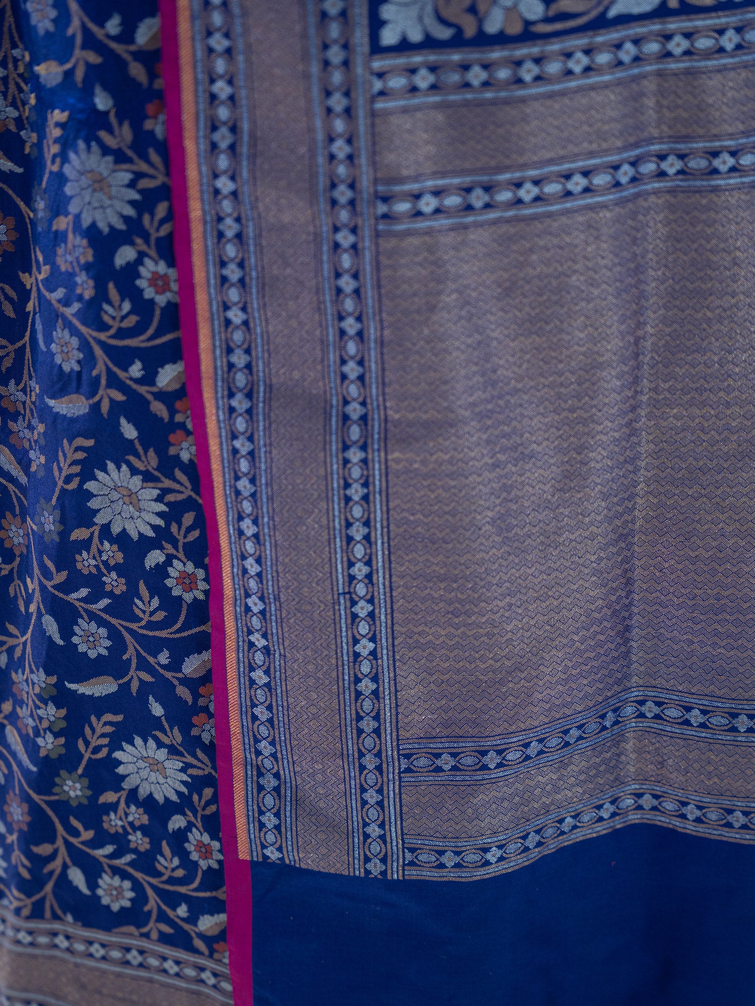 Navy Blue Jaal Katan Silk Handloom Banarasi Saree - Sacred Weaves