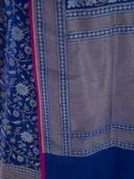 Navy Blue Jaal Katan Silk Handloom Banarasi Saree - Sacred Weaves