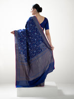 Navy Blue Jaal Katan Silk Handloom Banarasi Saree - Sacred Weaves