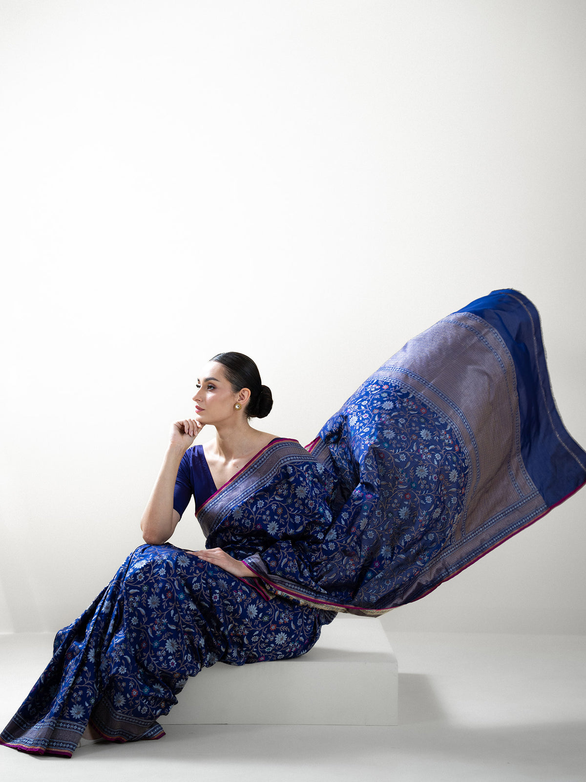 Navy Blue Sona Roopa Jaal Katan Silk Handloom Banarasi Saree - Sacred Weaves