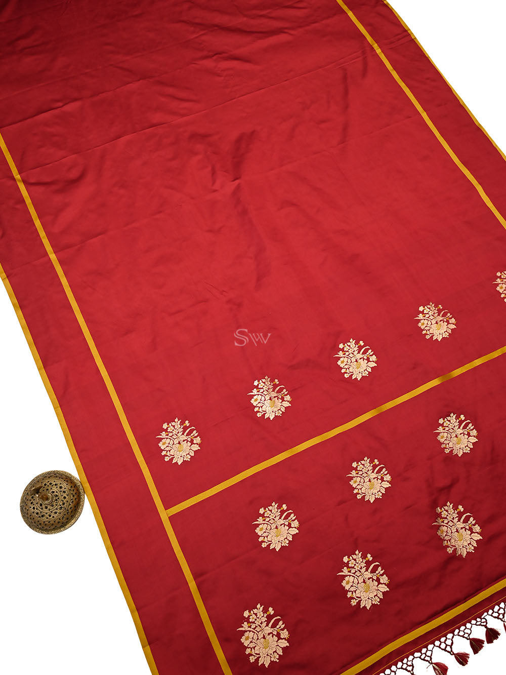 Maroon Plain Meenakari Satin Silk Handloom Banarasi Saree - Sacred Weaves