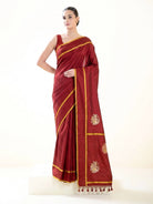 Maroon Plain Meenakari Satin Silk Handloom Banarasi Saree - Sacred Weaves