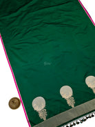 Bottle Green Plain Sona Roopa Satin Silk Handloom Banarasi Saree - Sacred Weaves