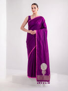 Dark Magenta Plain Sona Roopa Satin Silk Handloom Banarasi Saree - Sacred Weaves