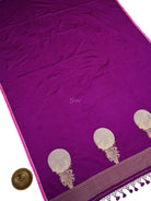 Dark Magenta Plain Sona Roopa Satin Silk Handloom Banarasi Saree - Sacred Weaves