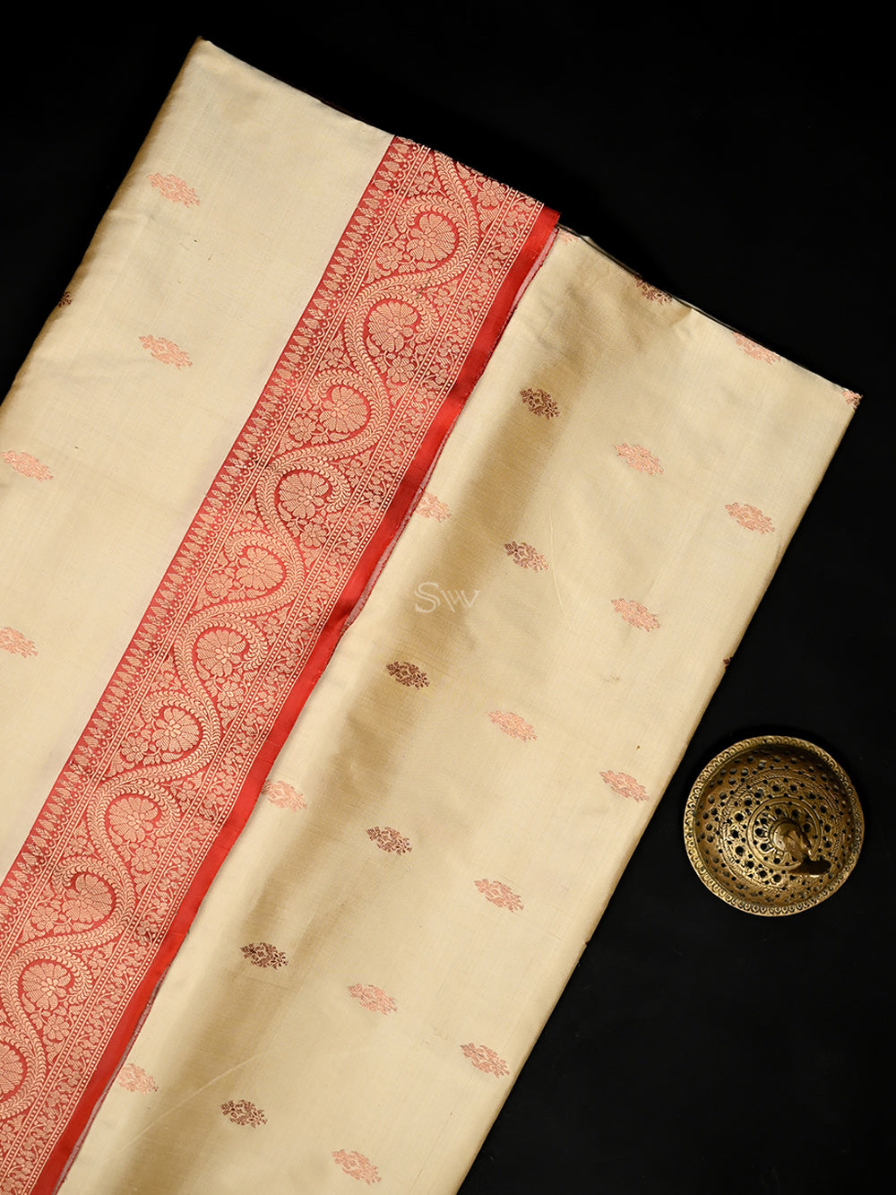 Dark Beige Boota Katan Silk Handloom Banarasi Saree - Sacred Weaves