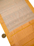 Beige Mustard Booti Tussar Silk Handloom Banarasi Saree - Sacred Weaves