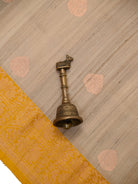 Beige Mustard Booti Tussar Silk Handloom Banarasi Saree - Sacred Weaves
