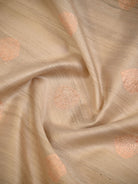 Beige Mustard Booti Tussar Silk Handloom Banarasi Saree - Sacred Weaves