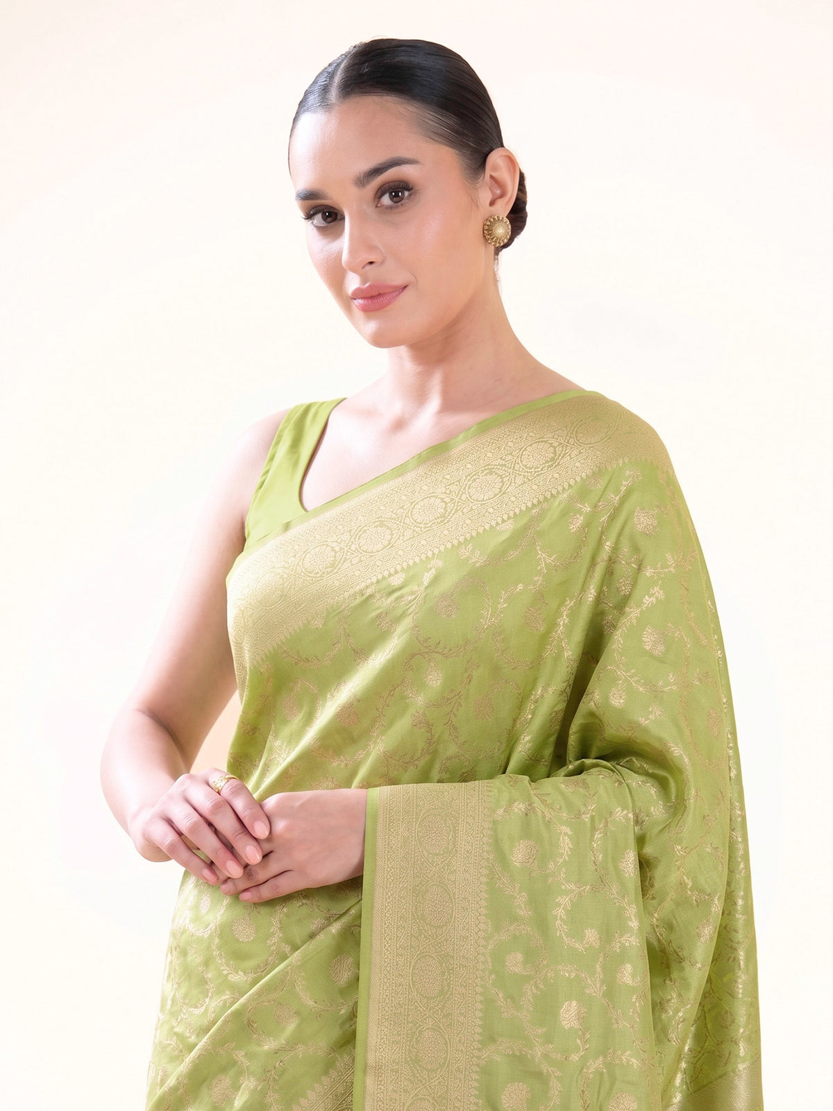 Pista Green Jaal Katan Silk Uppada Handloom Banarasi Saree - Sacred Weaves