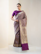 Dark Purple Shikargah Katan Silk Handloom Banarasi Saree - Sacred Weaves