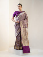 Dark Purple Shikargah Katan Silk Handloom Banarasi Saree