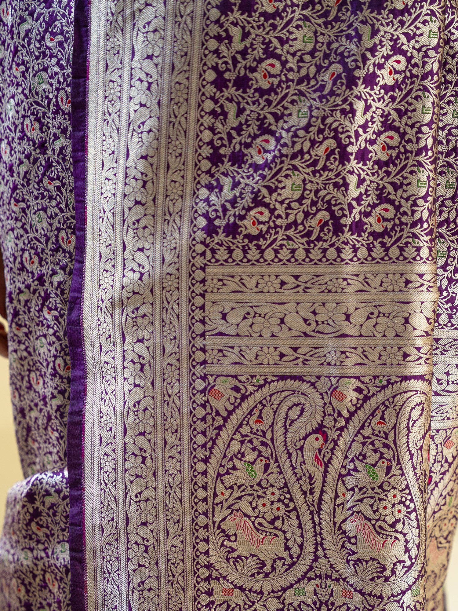 Dark Purple Shikargah Katan Silk Handloom Banarasi Saree - Sacred Weaves