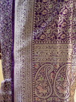 Dark Purple Shikargah Katan Silk Handloom Banarasi Saree