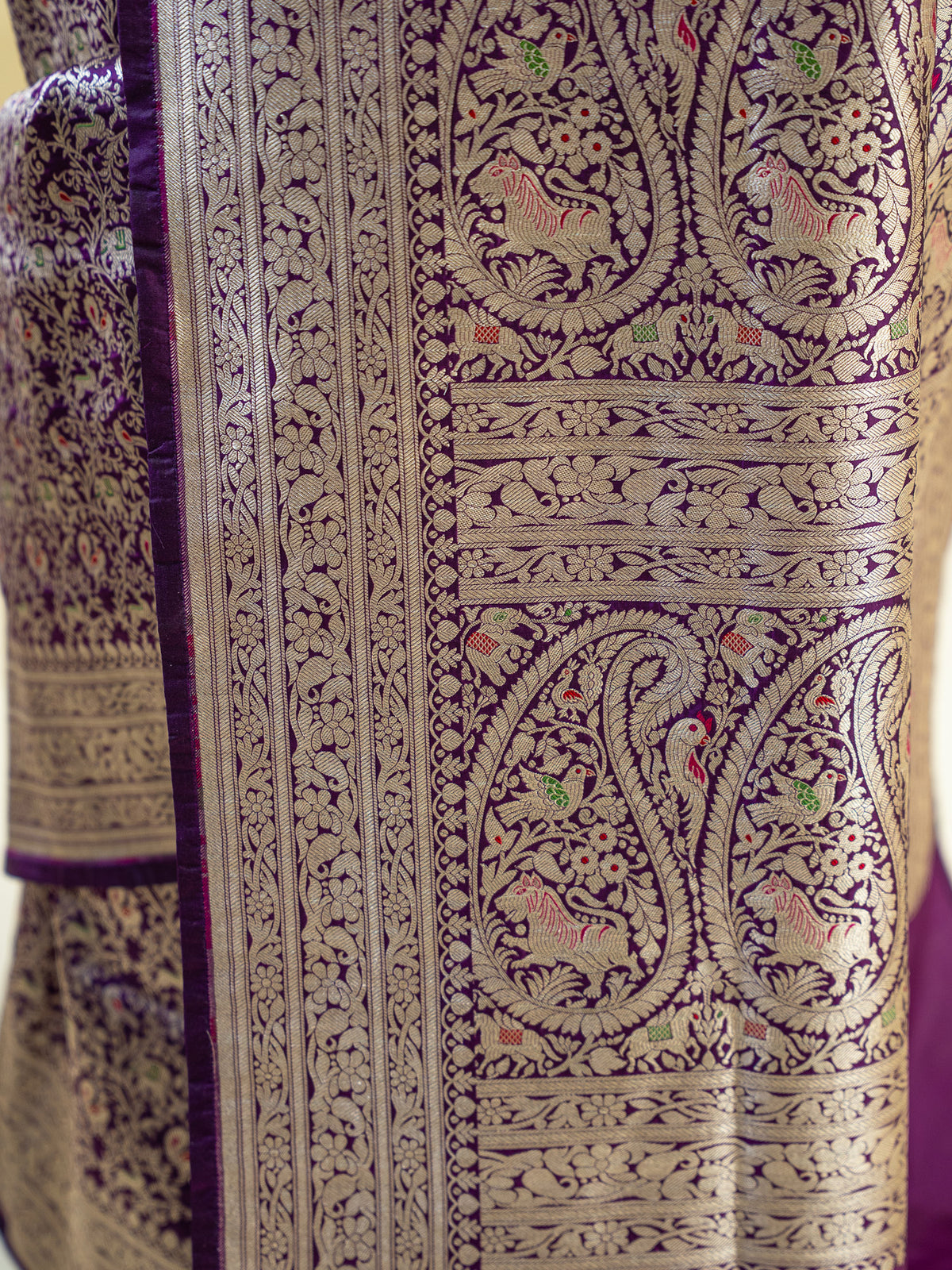 Dark Purple Shikargah Katan Silk Handloom Banarasi Saree
