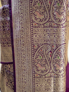 Dark Purple Shikargah Katan Silk Handloom Banarasi Saree - Sacred Weaves