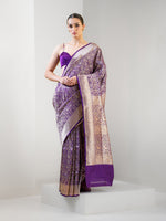Purple Shikargah Katan Silk Handloom Banarasi Saree - Sacred Weaves