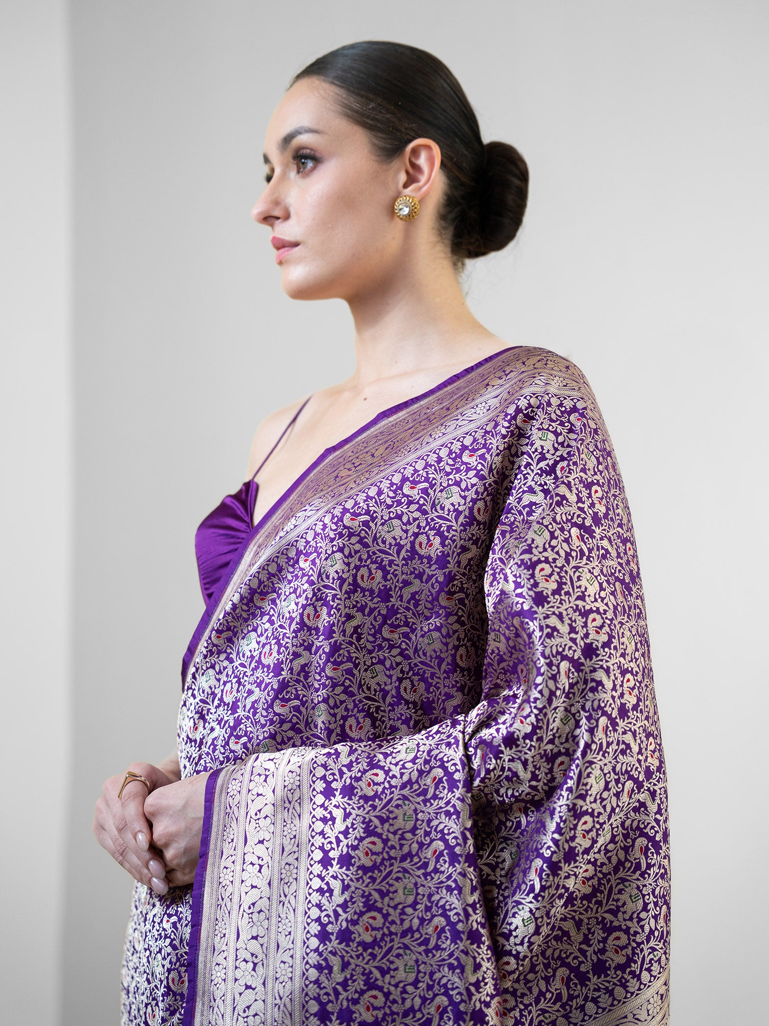 Purple Shikargah Katan Silk Handloom Banarasi Saree - Sacred Weaves