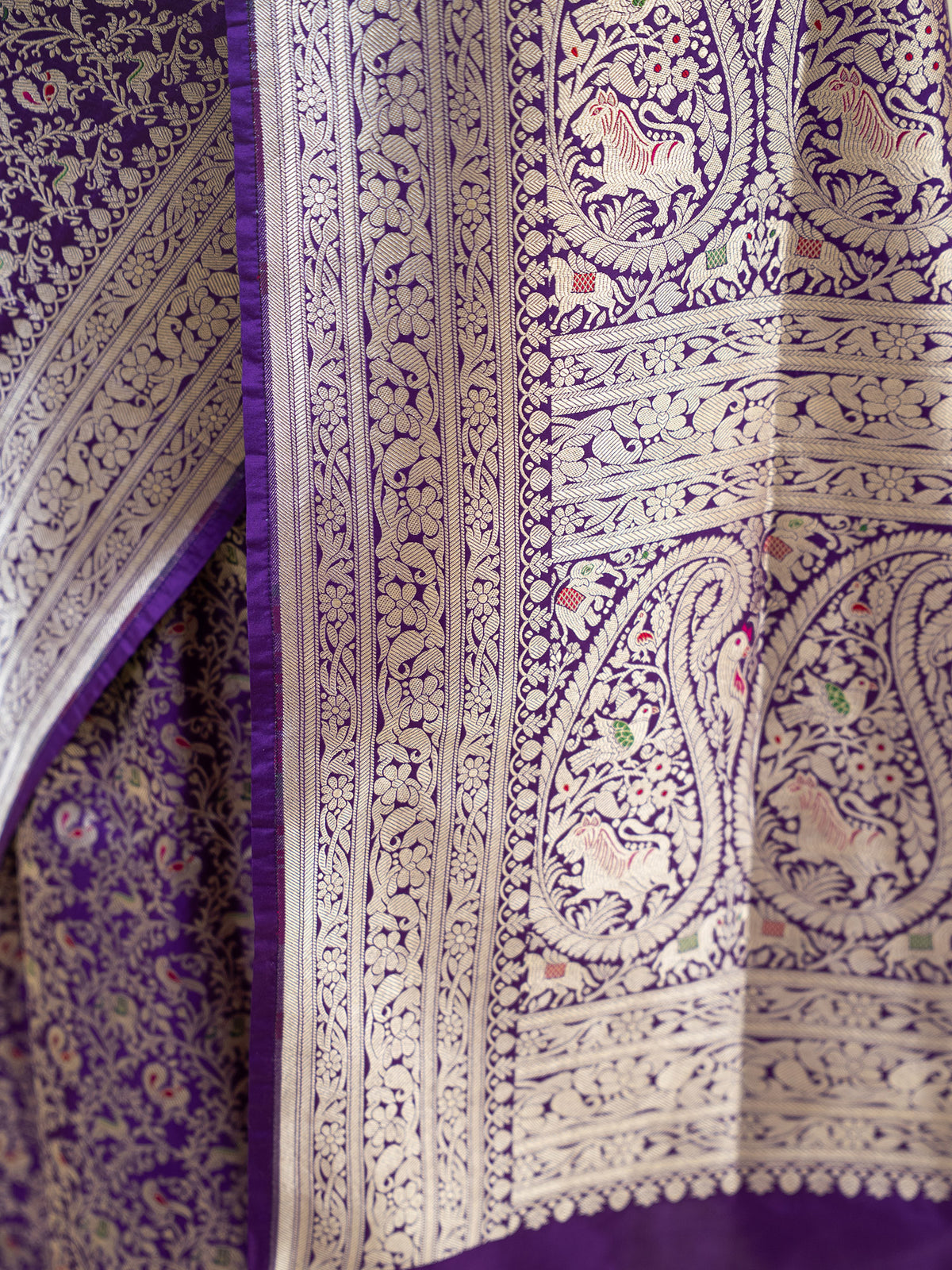 Purple Shikargah Katan Silk Handloom Banarasi Saree - Sacred Weaves