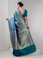 Blue Green Shikargah Katan Silk Handloom Banarasi Saree - Sacred Weaves