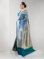 Blue Green Shikargah Katan Silk Handloom Banarasi Saree - Sacred Weaves