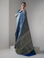 Blue Green Shikargah Katan Silk Handloom Banarasi Saree - Sacred Weaves