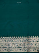 Blue Green Shikargah Katan Silk Handloom Banarasi Saree - Sacred Weaves