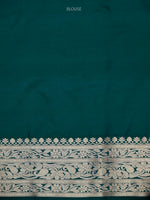 Blue Green Shikargah Katan Silk Handloom Banarasi Saree - Sacred Weaves