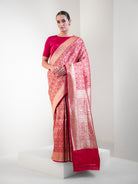 Dark Pink Shikargah Katan Silk Handloom Banarasi Saree - Sacred Weaves