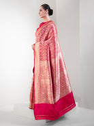 Dark Pink Shikargah Katan Silk Handloom Banarasi Saree - Sacred Weaves