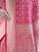 Dark Pink Shikargah Katan Silk Handloom Banarasi Saree - Sacred Weaves