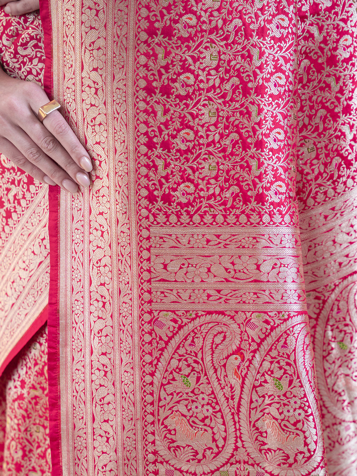 Dark Pink Shikargah Katan Silk Handloom Banarasi Saree - Sacred Weaves