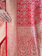 Red Shikargah Katan Silk Handloom Banarasi Saree - Sacred Weaves