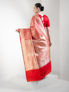 Red Shikargah Katan Silk Handloom Banarasi Saree - Sacred Weaves