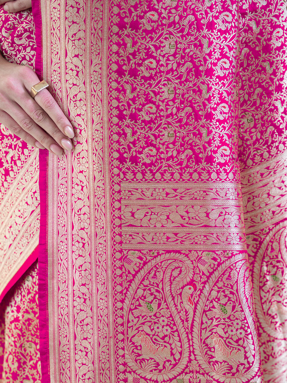 Dark Pink Shikargah Katan Silk Handloom Banarasi Saree - Sacred Weaves