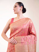 Pink Jaal Katan Silk Uppada Handloom Banarasi Saree - Sacred Weaves