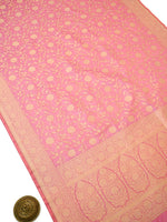 Pink Jaal Katan Silk Uppada Handloom Banarasi Saree - Sacred Weaves