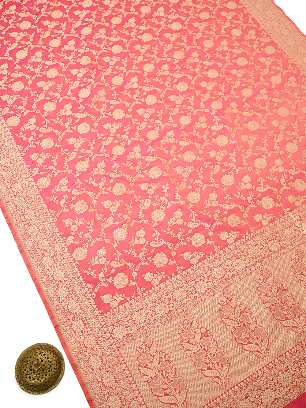 Pink Jaal Katan Silk Uppada Handloom Banarasi Saree - Sacred Weaves