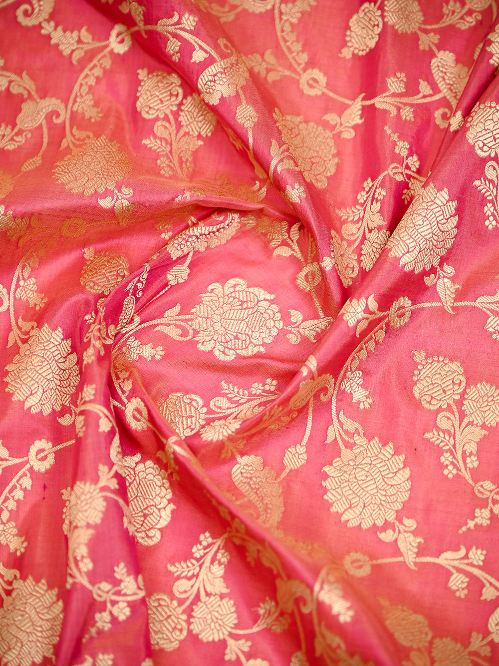 Pink Jaal Katan Silk Uppada Handloom Banarasi Saree - Sacred Weaves