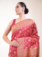 Pink Jaal Katan Silk Uppada Handloom Banarasi Saree - Sacred Weaves