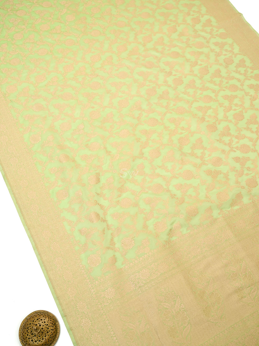Pista Green Jaal Katan Silk Uppada Handloom Banarasi Saree - Sacred Weaves